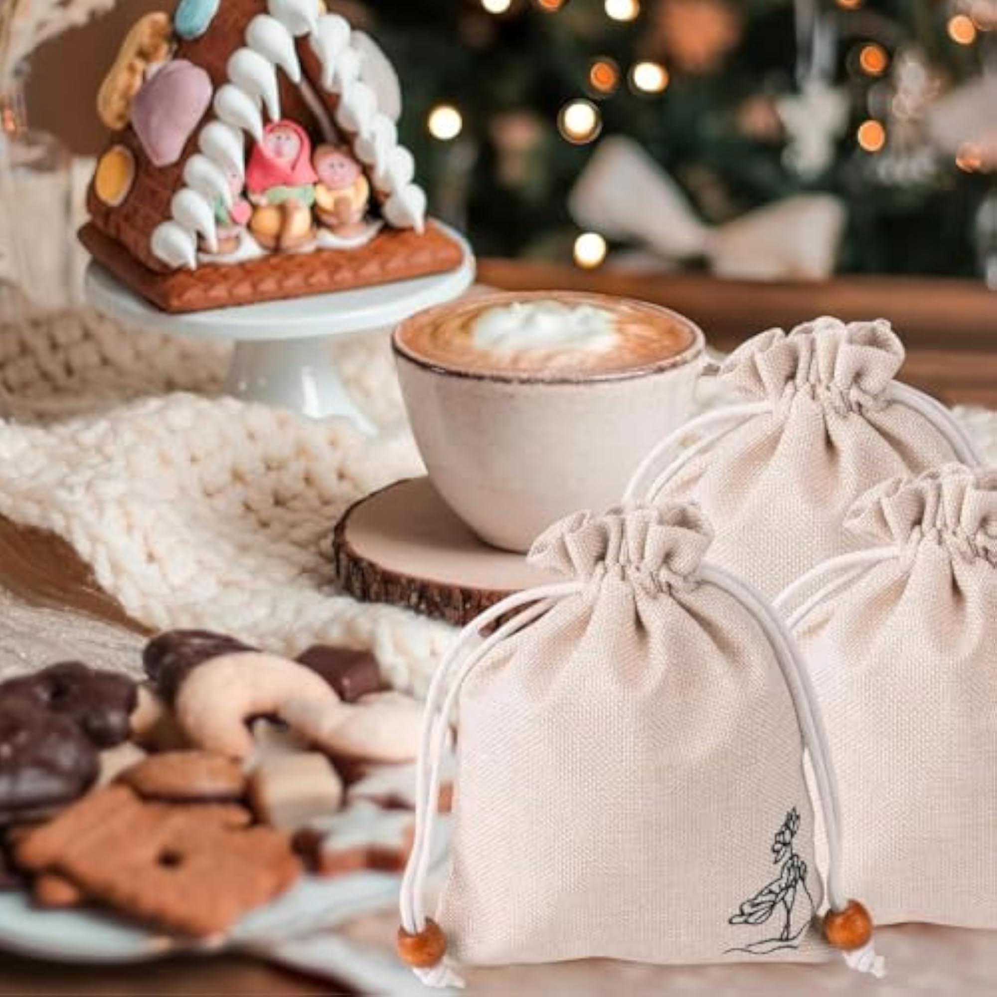 Cotton Drawstring Bags for Party Supplies, 15 Pieces